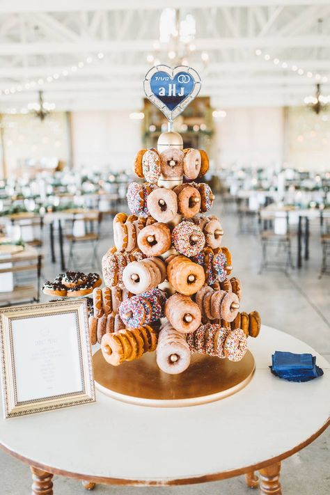 Doughnut Wall Wedding, Donuts At Wedding, Donut Cake Wedding, Donut Tower Wedding, Doughnut Tower, Doughnut Cake Wedding, Donut Cake Tower, Cake And Doughnuts Wedding, Donut Cake