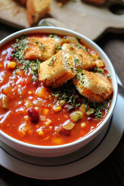 Soup Grilled Cheese, Irish Potato Soup, Tomato Soup Grilled Cheese, Grilled Cheese Croutons, Soup Vegetarian, Irish Potato, Cheese Croutons, Slow Cooker Lentils, Pepper Recipe