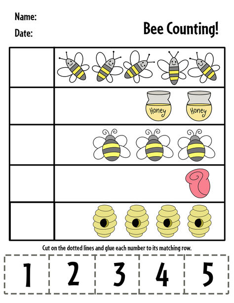 Print your Free Bee Worksheets for Preschool! Build fine motor skills and boost creativity!  Bee Counting Sheet | Bee Worksheets | Bee Coloring Page | Bee Theme | Bee Counting Sheet | Cut & Paste Bee Activities for Preschool Bee Theme Activities Preschool, Bee Worksheet Preschool, Bumble Bee Activities For Preschool, Bees Preschool Activities, Bee Lesson Plans For Preschool, Bee Worksheets For Kids, Bee Worksheets Free Printable, Bee Activities For Preschool Free Printables, Bee Math Activities Preschool