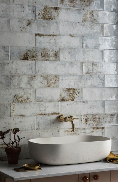 Camden White Ceramic Glazed Porcelain Tile Bathroom, Stone Bathroom Backsplash, Stone Tile Bathroom Floor, Stone Bathroom Floor, Mandarin Stone, Industrial Style Bathroom, White Ceramic Tiles, Indoor Tile, Concrete Basin