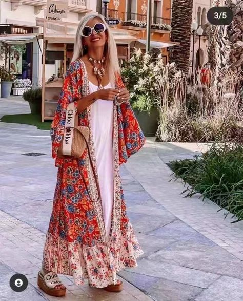 Morocco Clothes, Maximalist Wardrobe, Maxi Dress Boho Style, Kimono Styles, Boho Chic Style Outfits, Long Shrug, Morocco Trip, Maxi Dress Boho Chic, Boho Robes