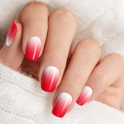 Red And White Ombre Gradient Cute Minx Nail Art Ombre Nails Red And White, Red White Ombre Nails, Red And White Ombre Nails, Ombre Valentines Day Nails, Red And White Ombre, Nail Art Modern, Green Christmas Nail Ideas, Green Christmas Nail, Nail Art White