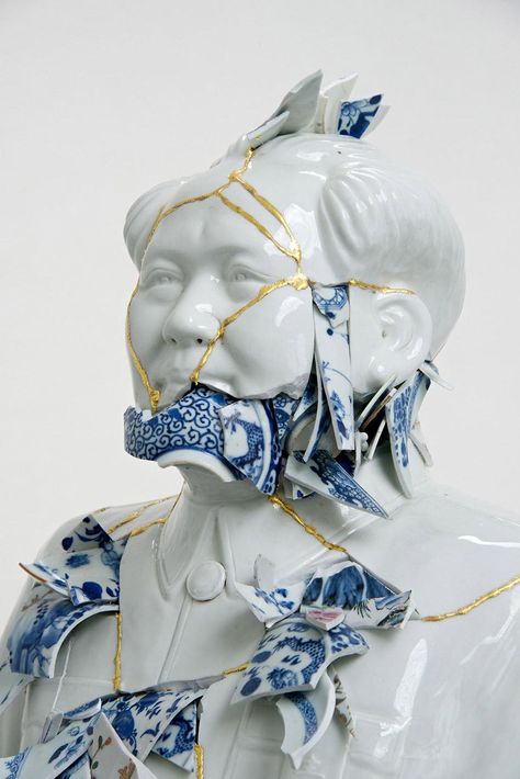 China Exhibition, Kintsugi Art, Hybrid Art, 3d Figures, Kim Joon, Blue And White China, Porcelain Art, White China, A Level Art