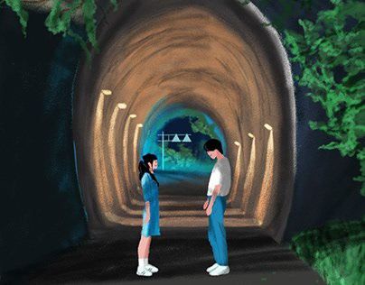 2521 Tunnel, 2521 Drawing, 2521 Fanart, Kdrama Fan Art Wallpaper, Drama Wallpaper, Korean Couple Photoshoot, Scene Drawing, Disney Fun Facts, Kdrama Funny