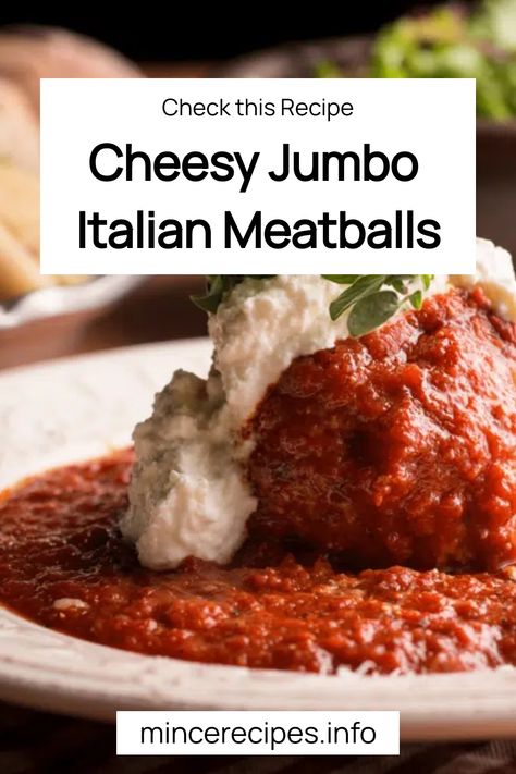 Cheesy jumbo Italian meatball topped with sauce and cheese, served on a bed of tomato sauce. Mini Mozzarella Balls, Minced Beef Recipes, Mozzarella Balls, Italian Meatballs Recipe, Minced Meat Recipe, Ground Meat Recipes, Meatball Ingredients, Mince Recipes, Italian Meatballs