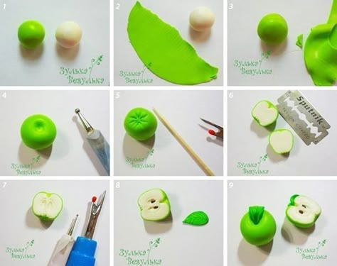 Polymer Clay Projects Diy, Clay Apple, Miniature Food Tutorials, Miniature Dollhouse Food, Indoor Crafts, Polymer Clay Ring, Polymer Clay Flower Jewelry, Clay Crafts Air Dry, Polymer Clay Diy