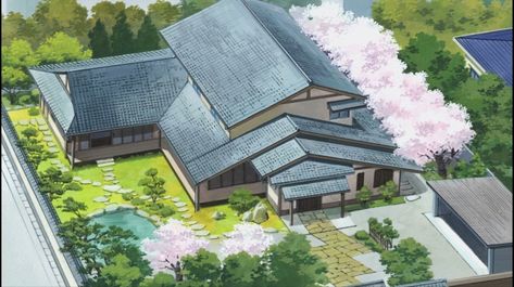 Japanese Houses Traditional, Traditional Japanese House Anime, Japanese Mansion, Conan Shinichi, Anime Houses, Anime House, Colour Drawing, Japanese Style House, Traditional Japanese House