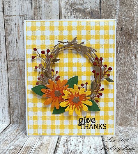 Sending Hugs: Thankful Wreath Thanksgiving Wreath Cards, Thankful Wreath, Wreath Cards, Stamping Crafts, Autumn Cards, Thanksgiving Wreath, Thanksgiving Card, Sending Hugs, Thanksgiving Cards