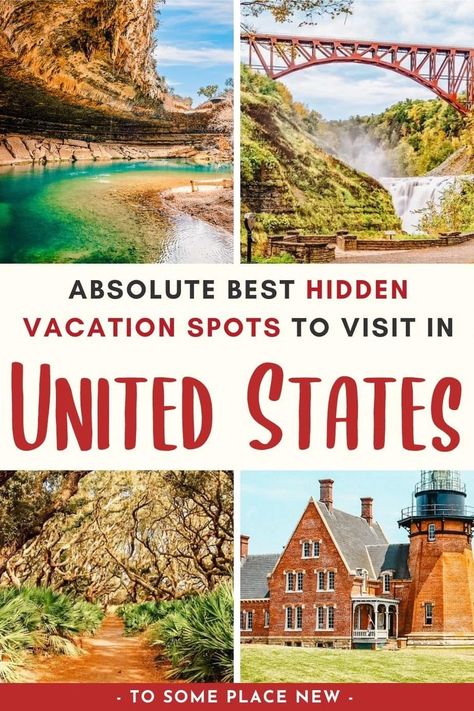 Discover off the beaten path destinations in our compilation of the best hidden vacation spots in the US for an epic getaway with loved ones! USA hidden gems. Best hidden gems in USA. Hidden gems USA. Secret spots USA. USA travel destinations. USA travel guide. USA travel ideas. USA travel list. USA travel spots 2024 Travel, Vacations In The Us, Travel Destinations Usa, Road Trip Places, Top Places To Travel, Vacation Locations, Usa Travel Guide, Us Travel Destinations, Vacation Usa