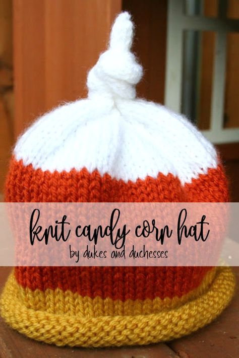 Candy Corn Knitted Hat Pattern, Halloween Knit Hat Patterns, Candy Corn Crochet Hat Pattern Free, Candy Corn Knitting Pattern, Knitted Pumpkin Hat Free Pattern, Pumpkin Hats For Kids, Halloween Doilies, Nimble Needles, Knit Baby Hat Pattern