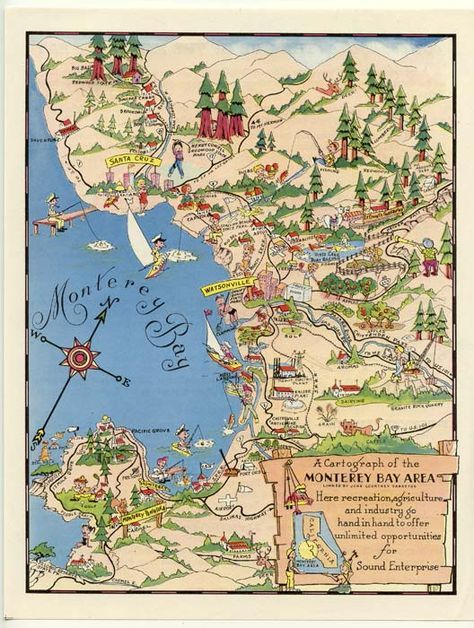 vintage monterey bay map California Monterey, Monterey Bay California, California Getaways, Monterey Peninsula, Pictorial Maps, Monterey Bay Aquarium, Monterey California, Blueberry Bushes, Site Map