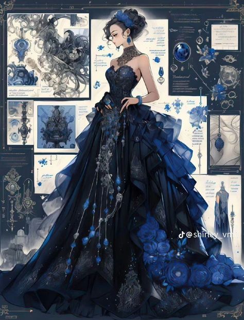 Fantasy Dresses Blue, Royal Dresses Queens Fantasy, Fantasy Dress Queens, Blue Fantasy Dress, Aquatic Aesthetic, Ocean Dress, Vestidos Anime, Dreamy Gowns, Be With Me