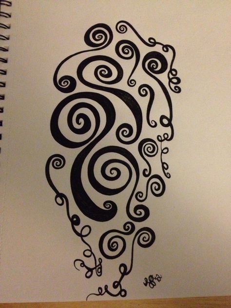 Spiral Zentangle Patterns, Spiral Doodles Patterns, Swirl Doodles, Spiral Doodle, Spiral Drawing, Celtic Fonts, Henna Inspired Tattoos, Line Doodles, Inspired Tattoos