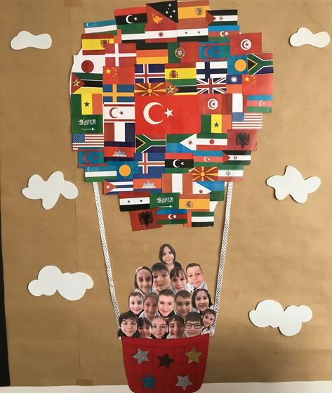 Preschool World Crafts, Culture Classroom Theme, Cultural Day Decoration Ideas, Europe Crafts Preschool, International Decorations Ideas, Around The World School Theme, Celebrations Around The World Preschool, Around The World Classroom Decorations, Travel Around The World Crafts For Kids