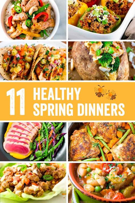 A vibrant collection of healthy spring dinners made with seasonal ingredients that you can find at your local farmers market this time of year. Healthy Spring Dinner, Spring Dinner Ideas, Spring Dinners, Healthy Spring Recipes, Spring Recipes Dinner, Spring Meals, Spring Dinner, Meat Dinners, Dinner Appetizers