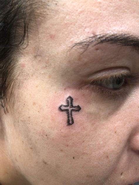 Cross Face Tattoo, Cross Tattoo Design, Reverse Cross, Face Tats, Cross Symbol, Cross Tattoo Designs, Red Face, Best Sleeve Tattoos, Face Tattoos