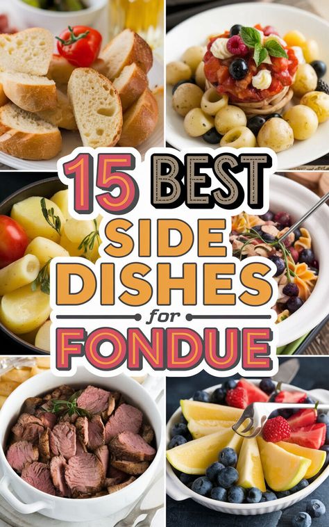 🧀🍇🥖 Discover the perfect pairings for your next fondue night! #fondue #appetizers #dinnerideas Fondue Set Up Ideas, Things To Dip In Cheese Fondue, Beef Fondue Dipping Sauces, Fondue Side Dishes, Fondue Vegetables, Fondue Board Ideas, Fondue Sides, Oil Fondue Recipes, Fondue Appetizers