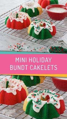 Mini Bundt Cakes Christmas Gifts, Bundt Cakes Decorating Ideas, Cute Mini Bundt Cakes, Bundt Cake Recipes Mini Desserts, Mini Bundt Pan Ideas, Christmas Bunt Cakes Holiday Desserts, Small Bundt Cakes Minis, Mini Bundt Cakes Decorating Ideas, Mini Bundt Cakes Silicone Mold Recipes