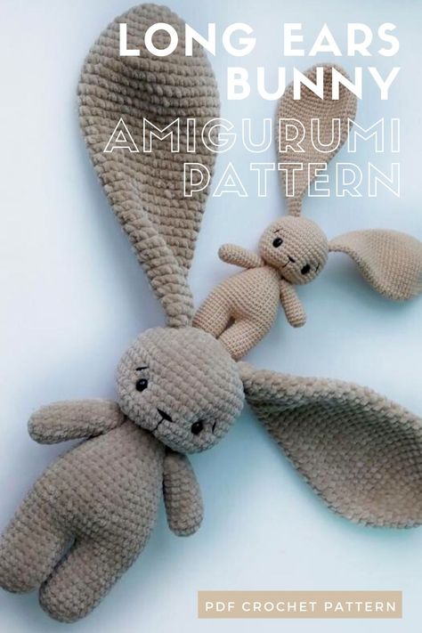 Big Crochet Bunny Pattern Free, Amigurumi Long Ear Bunny, Long Eared Bunny Crochet, Floppy Ear Crochet Bunny, Long Ear Bunny Amigurumi Free Pattern, Crochet Bunny Long Ears, Crochet Stuffed Bunny Free Patterns, Crochet Bunny Rabbit, Crochet Long Eared Bunny Pattern Free