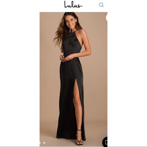 Lulus Maxi Dress, Satin Formal Dress, Maid Of Honour Dresses, Strappy Maxi Dress, Black Dress Formal, Black Satin Dress, Black Bridesmaid Dresses, Women Formals, Satin Maxi