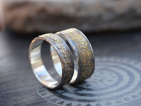 Viking Wedding Rings, Rustic Wedding Rings Set, Wedding Rings Gold, Matching Wedding Band Sets, Viking Wedding Ring, Alternative Ring, Rustic Wedding Bands, Celtic Wedding Bands, Hammered Wedding Bands