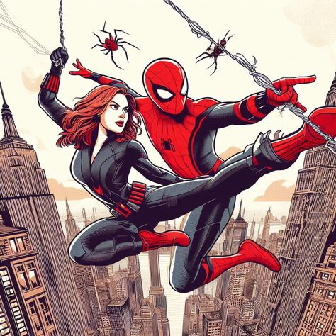 Spider Man And Black Widow, Black Widow Spiderman, Marvel Friendship, Black Widow And Spiderman, Spiderman Comic Covers, Наташа Romanoff, Marvel Superhero Posters, Marvel Fan Art, Marvel Comics Wallpaper