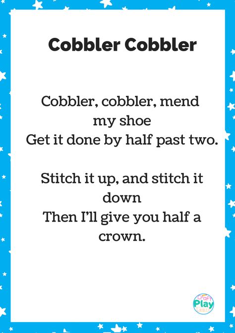 Printables, crafts and activities are a fun way to keep your little one busy, but that’s not all there is to it. You know how most of these boost creative thinking, motor skills and also sharpen your toddler’s mind in more ways than one.And that’s exactly why I’ve got you a free copy of the Cobbler Cobbler nursery rhyme printable. All you need to do is go ahead and download it, print it, and get started on it with your little one!It can be a fun way to introduce him to nursery rhymes while k Cobbler Cobbler Mend My Shoe Rhyme, Short Nursery Rhymes, Short Poems For Kids, Rhyming Poems For Kids, Rhymes Lyrics, Nursery Rhymes Lyrics, English Rhymes, Jungle Theme Classroom, Rhyming Poems