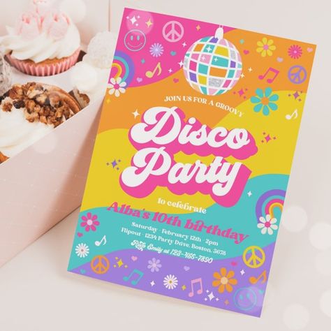 Disco Invitations, Groovy Disco Party, Disco Sign, Dance Birthday Party, Roller Skate Birthday Party, Disco Birthday, Dance Party Birthday, 17th Birthday Ideas, Disco Birthday Party