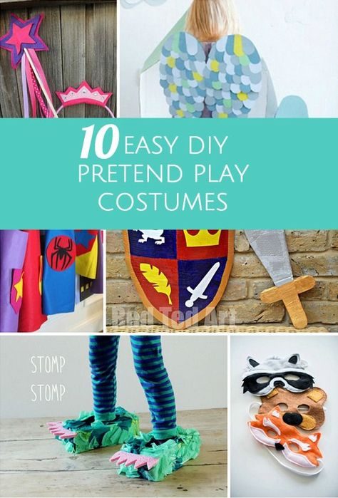 10 Easy DIY Pretend Play Costumes for Kids. Some fun and easy DIY Halloween costume ideas here. Dramatic Play Costumes Diy, Diy Dress Up Clothes, Boy Dress Up Clothes, Diy Pretend Play, Costumes Faciles, Dress Up For Boys, Diy Halloween Costume Ideas, Meme Costume, Pretend Play Costumes