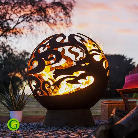 Dragons have always captured imaginations, and this stunning garden fire globe by La Hacienda depicts the wondrous mythological creatures perfectly. Made from thick oxidised steel, the fire globe looks stunning when dormant, and even more so with a warming fire at its heart. Darth Vader Fire Pit, Fire Pit Base, Fire Pit Sphere, Outdoor Wood Burner, Copper Fire Pit, Fire Pit Gallery, Fire Pit Sets, Steel Fire Pit, Wood Burning Fire Pit