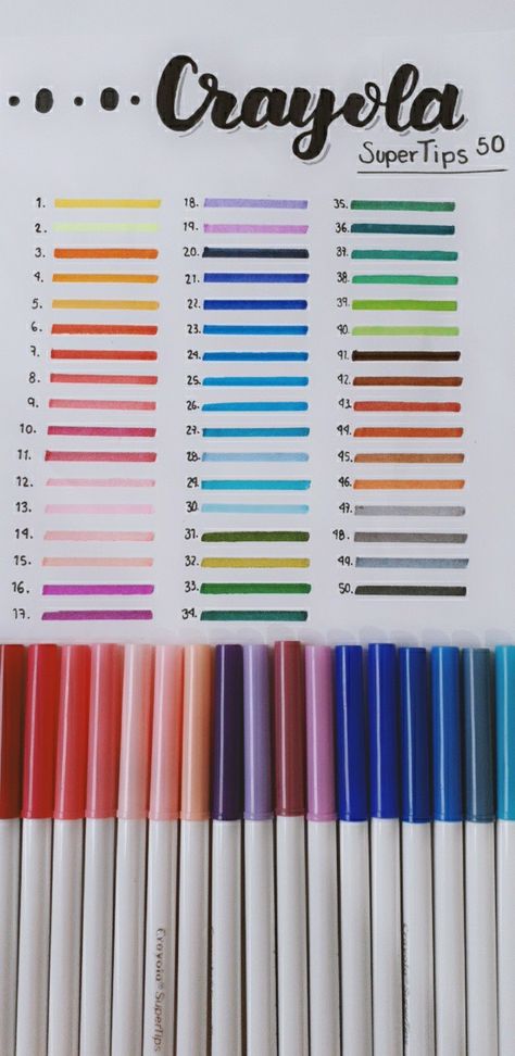 #Crayola #SuperTips #Plumones #Apuntesbonitos #Swatches #Colores Crayola Super Tips 100, Supertips 100, Super Tips 100, Crayola Supertips, Super Tips, Gel Pens Coloring, Bullet Journal Month, Bullet Journal Notes, Cool School Supplies