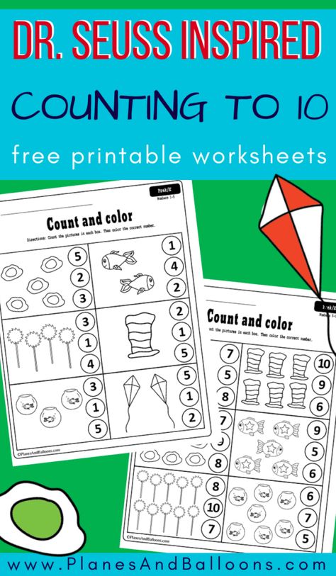 Dr Seuss week preschool activities for math lesson plans. Dr Seuss FREE printables! #prek #preschool #kindergarten #planesandballoons Dr Seuss Week Preschool, Dr Seuss Printables Free, Dr Seuss Math, Dr Seuss Printables, Dr Seuss Preschool Activities, Read Across America Week, Dr Seuss Preschool, Dr Seuss Classroom, Dr Seuss Activities