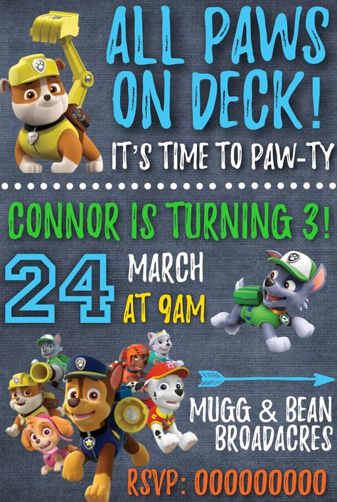 Paw Patrol Invite Free Printable Paw Patrol 3rd Birthday Invitations, Paw Patrol Invitation Template, Paw Patrol Birthday Invitations Free, Paw Patrol Printables Free, Free Printable Paw Patrol, Printable Paw Patrol, Paw Patrol Party Invitations, Paw Patrol Invitation, Paw Patrol Printables