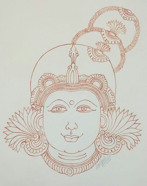 Kerala Mural Painting Sketch, Simple Kerala Mural Painting Sketch, Mural Art Kerala, Hindu Drawing, Sketch For Painting, Hindu Illustration, Mural Sketch, Kerala Art, Mural Art Design