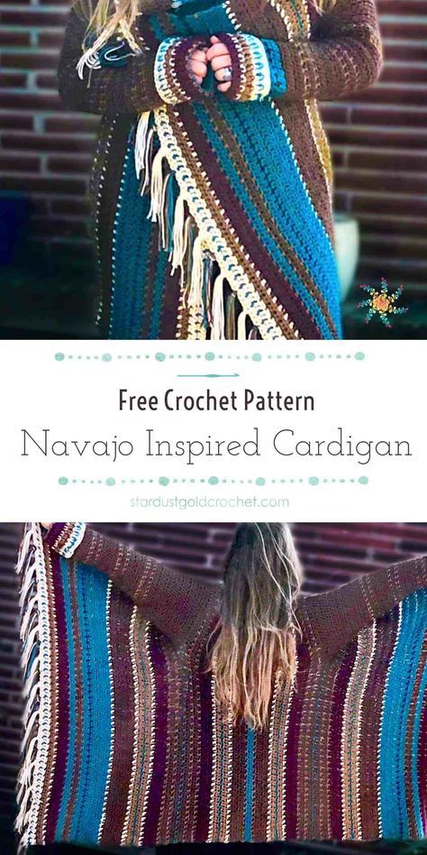 Navajo Inspired Blanket Cardigan | Free Crochet Pattern | Beginner Friendly – Stardust Gold Crochet Blanket Cardigan Pattern, Crochet Pattern Beginner, Knitting Amigurumi, Gold Crochet, Crochet Shawl Pattern, Blanket Cardigan, Foundation Single Crochet, Gilet Crochet, شال كروشيه