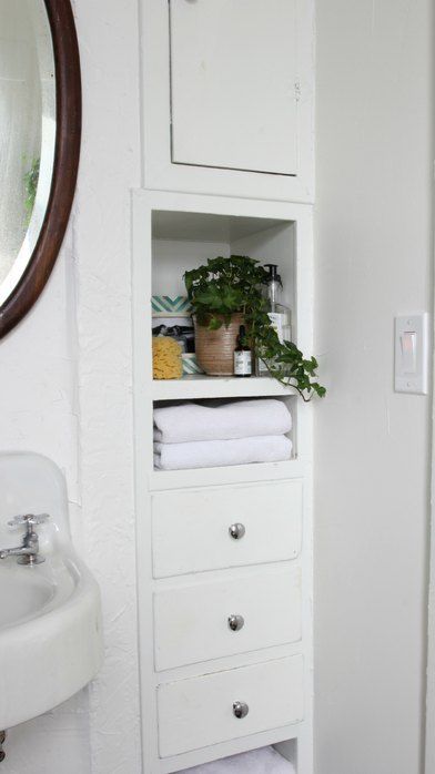 Overstuffed Linen Closet, Meet 8 Bathroom Towel Storage Ideas to Save the Day | Hunker Towel Storage Cabinets, Bathroom Built In Shelves, Storage Ideas Cabinets, Bathroom Towel Storage Ideas, Office Closet Ideas, Towel Storage Ideas, The Grit And Polish, Grit And Polish, 2024 Bathroom