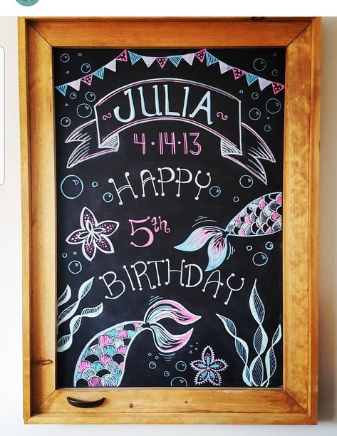 Mermaid Birthday Chalkboard Sign, Mermaid Chalkboard Art Birthday, Pirate Chalkboard Art, Mermaid Chalkboard Art, Mermaid Chalkboard, Birthday Chalkboard Art, Blackboard Ideas, Blackboard Drawing, Chalkboard Doodles