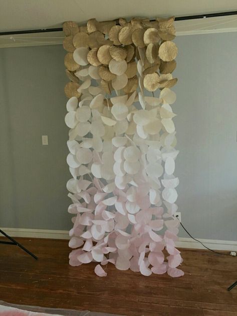 Tissue Paper Backdrop, Diy Paper Garland Backdrop, Wall Flower Decor Diy Wedding Backdrops, Coffee Filter Backdrop Diy, Paper Circle Garland Diy, Floral Wall Hanging Diy Flower Backdrop, How To Make Paper Circle Garland Diy, Paper Flower Curtain Backdrop, Diy Paper Circle Garland Backdrop