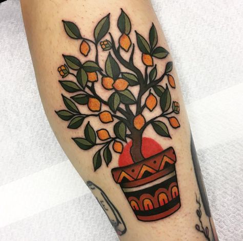 Moira Ramone on Instagram: “Little lemon tree for @sabinemetz 🍋 Thanks lady!” Fruit Tattoo, Traditional Tattoo Inspiration, American Traditional Tattoo Ideas, Traditional Tattoo Ideas, Plant Tattoo, Tattoos Art, American Tattoos, Traditional Tattoo Art, Leg Tattoo