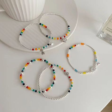 Gelang Manik Aesthetic, Cloud Bracelet, Rice Bead Bracelet, Bracelet Cute, Preppy Jewelry, Diy Bracelet Designs, Beaded Jewelry Tutorials, Beads Bracelet Design, Diy Wire Jewelry