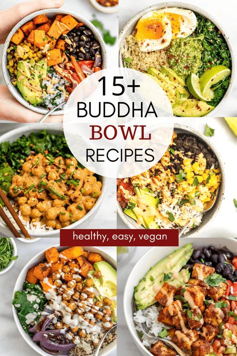 These healthy and easy to make buddha bowls are the perfect inspiration for meal prep! With chickpeas, sweet potatoes, pesto, quinoa creamy buddha bowl dressings and more, there is a recipe here for everyone. All recipes are gluten free, plant-based healthy and easy. #buddhabowl #veganbuddhabowl #bowl Buddha Bowl Recipes, Buddha Bowl Recipe, Buddha Bowls Recipe, Plats Healthy, Healthy Bowls Recipes, Buddha Bowls, Healthy Bowls, Veggie Bowl, Bowl Recipes