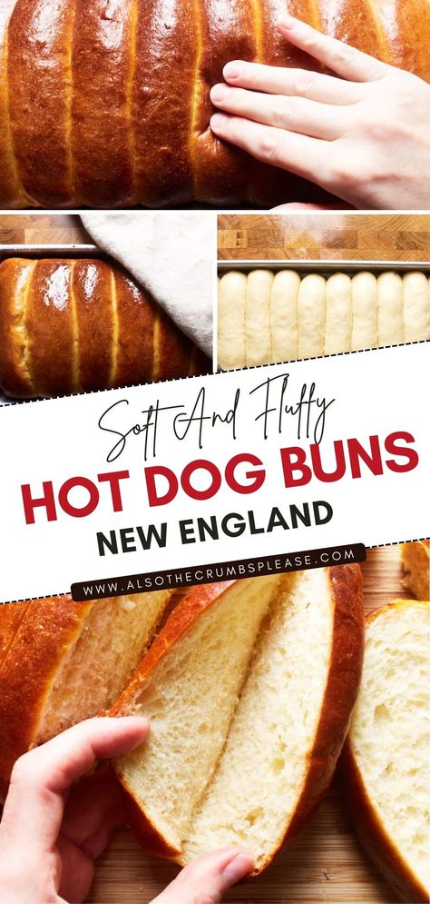 New England hot dog buns are the East Coast's contribution to serving some of your favorite hot dogs, Maine lobster rolls, or Connecticut lobster rolls in a delicious and unique way. They have a delicate texture and an airy, fluffy center that will make you drool with anticipation as soon as they come out of the oven. Light And Fluffy Hot Dog Buns, Hot Dog Buns Bread Machine, Brioche Hot Dog Buns Recipe, New England Hot Dog Buns Recipe, Soft Hot Dog Buns, Pretzel Hot Dog Buns, Gluten Free Hot Dogs, Homemade Hot Dog Buns, Hot Dog Buns Recipe