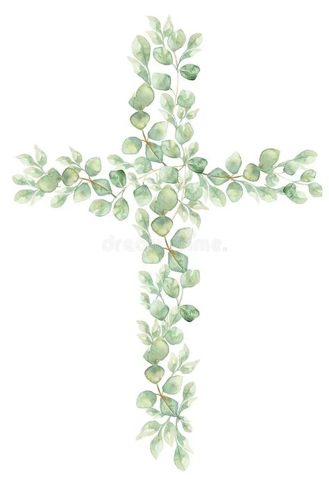 Watercolor hand painted greenery Cross Clipart, Easter Religious florals illustration, eucalyptus Baptism Cross clip art, Holy. Illustration about happy, blossom, clipart - 301374349 Painted Greenery, Cross Clipart, Cross Pictures, Easter Religious, Watercolor On Wood, Blossom Print, Easter Cross, Holy Cross, Wood Crosses