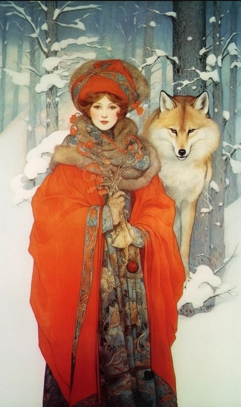 Russian Fairy Tales Illustration, Fairy Tales Illustration, Art Nouveau Illustration, Fairytale Illustration, Fairytale Art, People Illustration, Fashion Painting, Fantastic Art, Portrait Art