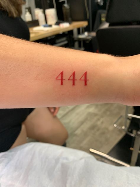 Red ink tattoo by Taylor Harai Red Tattoo On Pale Skin, 444 Red Ink Tattoo, Red 444 Tattoo, Red Tattoo Ideas, Red Ink Tattoo, Red Tattoo, Red Ink Tattoos, Red Tattoos, Red Ink