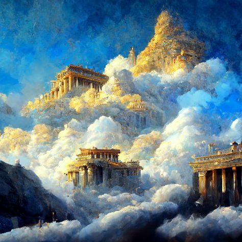 Mount Olympus Wallpaper, Mount Olympus Greek Mythology, Mount Olympus Aesthetic, Olympus Aesthetic, Ancient Greece Aesthetic, Ring Dance, Greece Mythology, Greek Paintings, Ancient Greek City