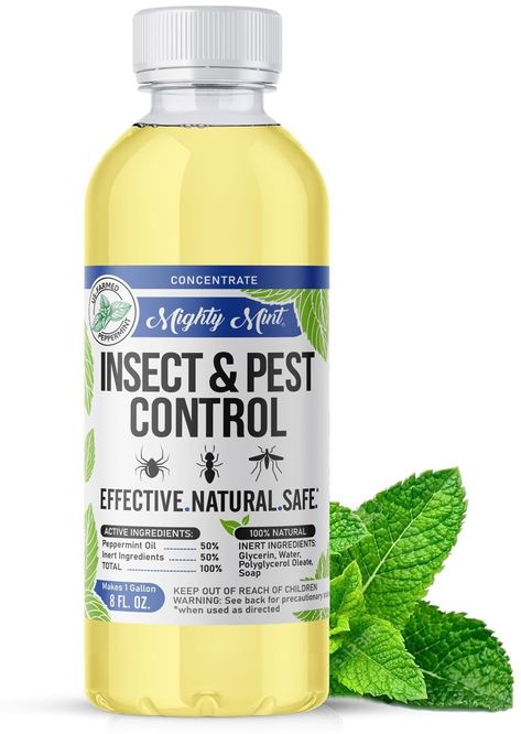 Get rid of spiders, get rid of ants and other insects! Mighty Mint Insect and Pest Control concentrate is a cost-effective natural method to protect your home from invading insects without compromising on safety. Simply add 16 ounces of water to every 1 ounce of concentrate for a ready-to-use, high-strength repellent spray. Want an even stronger solution? Just add more concentrate. This formula is made with genuine peppermint essential oil, which is well-documented as a highly-effective deterren Organic Natural Home, Essential Oil Bug Spray, Home Pest Control, Bee Safe, Get Rid Of Spiders, Rid Of Bed Bugs, Rid Of Ants, Get Rid Of Ants, Fire Ants