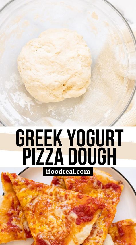 This Greek Yogurt Pizza Dough made with 4 everyday ingredients packs 5 grams of protein per slice. No yeast, no waiting and no resting the dough! Greek Yogurt Pastry Dough, 3 Ingredient Pizza Dough Greek Yogurt, Easy Pizza Dough Recipe Greek Yogurt, Pizza Dough Recipe Greek Yogurt, Pizza Dough With Greek Yogurt, Protein Pizza Dough, Pizza Crust Without Yeast, Greek Yogurt Dough, Greek Yogurt Pizza Dough