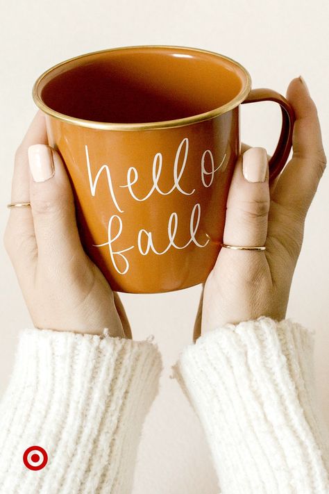 Get the cutest mug for your first PSL (or sixth) of the season. This burnt orange cup is the perfect gift to welcome fall. From plaid to plush decor, find must-haves to cozy up for colder days. Autumn Mugs Coffee Cups, Fall Campfire, Coffee Mug Aesthetic, Fall Coffee Mugs, Mugs Aesthetic, Fall Basket, Seasonal Decor Fall, Campfire Coffee, Water Decor