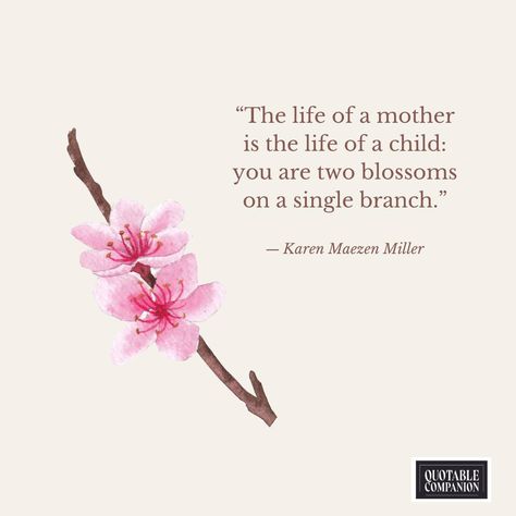 Celebrating the profound beauty of motherhood and its interconnectedness with our children 🌼 "The life of a mother is the life of a child: you are two blossoms on a single branch." - Karen Maezen Miller. The special bond between mothers and their children is where love and growth intertwine like blossoms on a branch. 🌸✨ You'll find more heartwarming quotes celebrating the wild and wonderful journey of motherhood on our website and in our new book, Quotable Companion for Moms, it's the pe... Companion Quotes, Quotes For New Moms, New Mom Quotes, Small Potatoes, Beauty Of Motherhood, Mother And Children, Heartwarming Quotes, Stop Overthinking, Beautiful Adventure